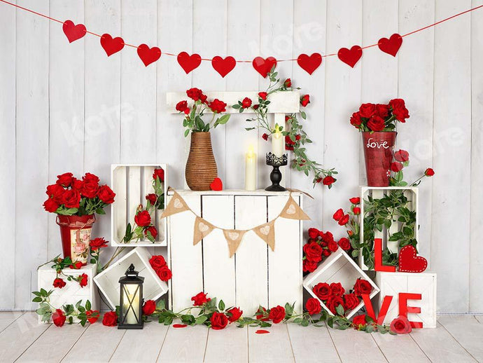 Kate Fondo de pared de madera blanca con soporte de rosas para el día de San Valentín diseñado por Emetselch