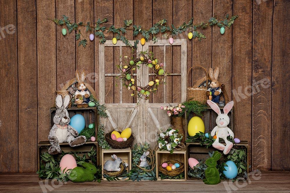 Kate Fondo de puerta de madera con huevo de conejito de Pascua diseñado por Emet Selch