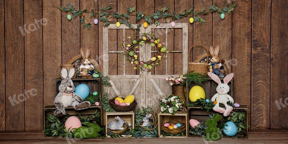 Kate Fondo de puerta de madera con huevo de conejito de Pascua diseñado por Emet Selch