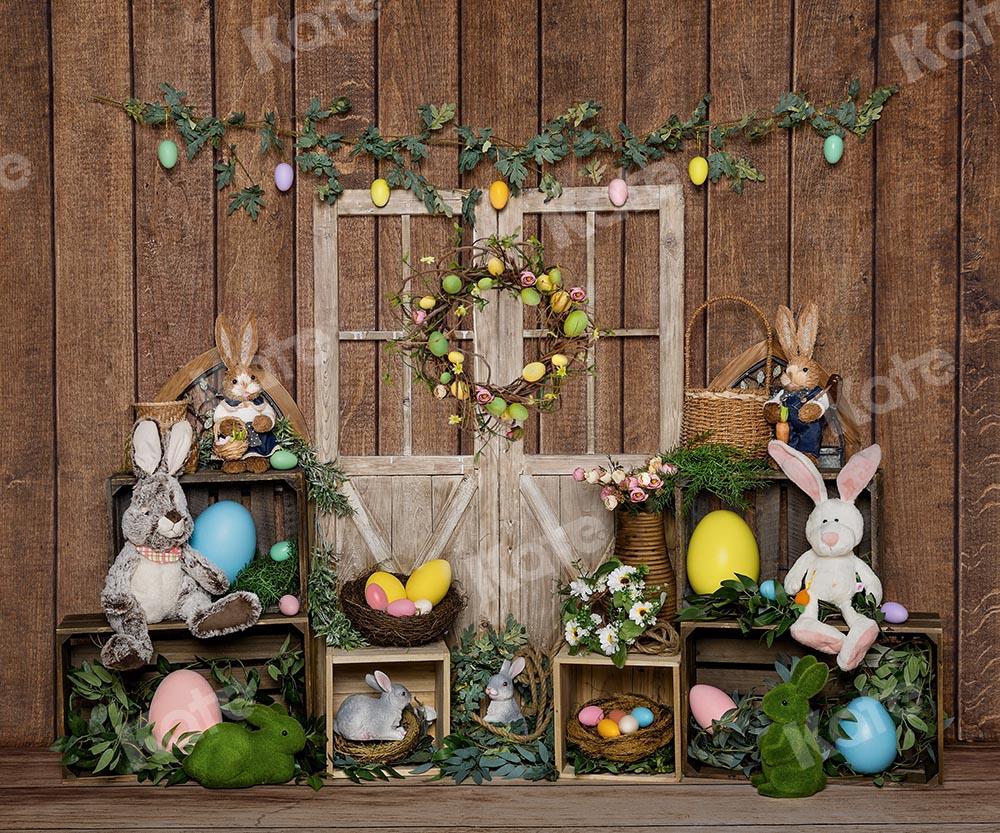 Kate Fondo de puerta de madera con huevo de conejito de Pascua diseñado por Emet Selch