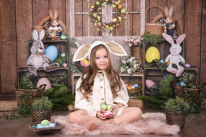 Kate Fondo de puerta de madera con huevo de conejito de Pascua diseñado por Emet Selch