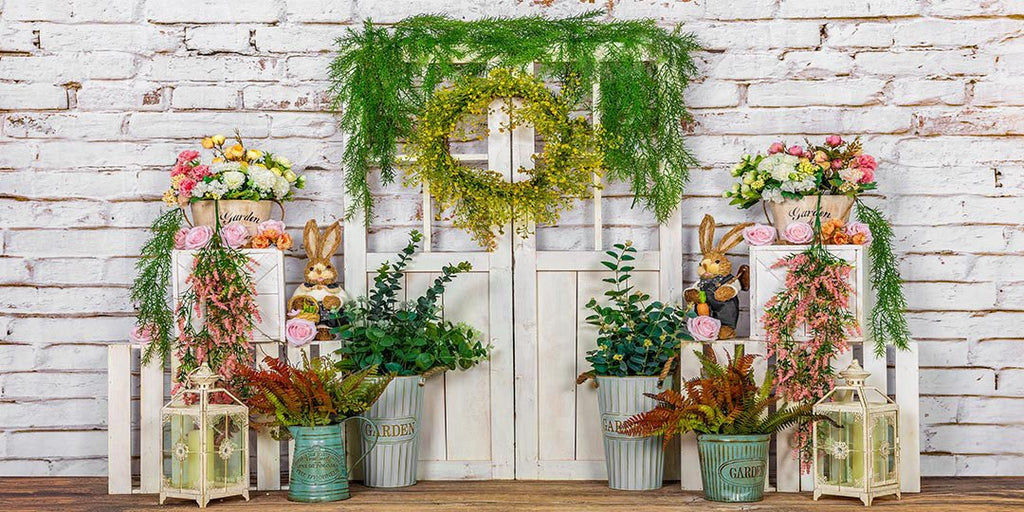 Kate Fondo de pared de ladrillo blanco de puerta de vides de primavera diseñado por Emetselch