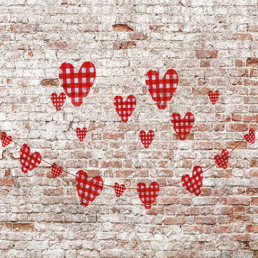 Cargar imagen en el visor de la galería, Kate Fondo de pared de ladrillo de corazones de San Valentín diseñado por Kate Image