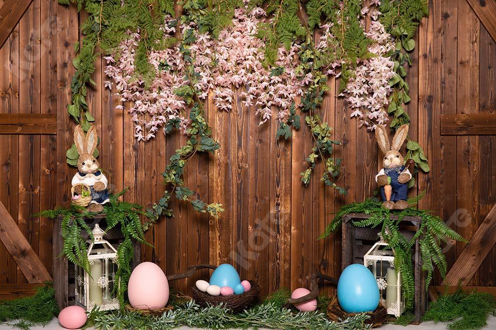 Kate Fondo de granero de madera marrón con conejito de huevos de Pascua diseñado por  Emetselch