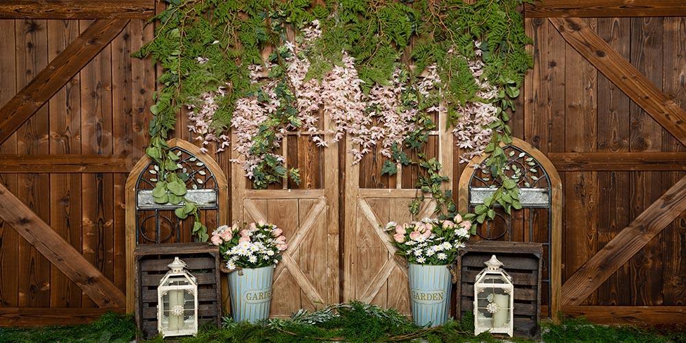 Kate Fondo de pared de madera marrón de vid de flores de primavera diseñado por Emetselch