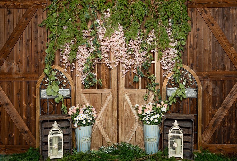Kate Fondo de pared de madera marrón de vid de flores de primavera diseñado por Emetselch