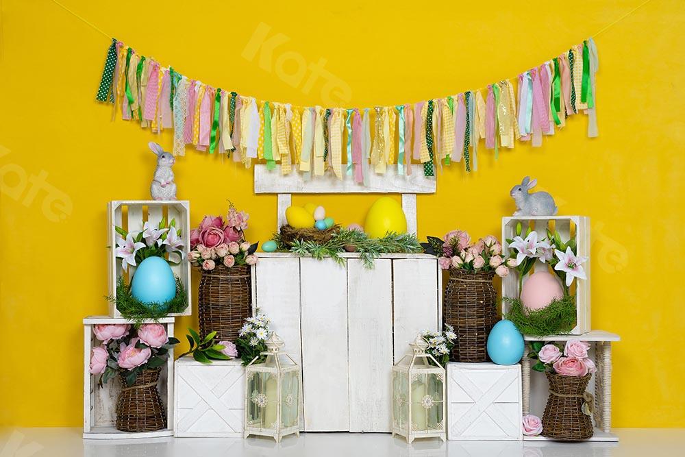 Kate Fondo de primavera de huevo de conejito de Pascua amarillo diseñado por Emetselch