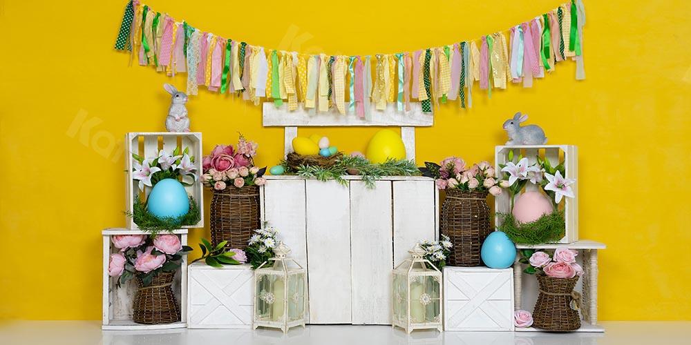 Kate Fondo de primavera de huevo de conejito de Pascua amarillo diseñado por Emetselch