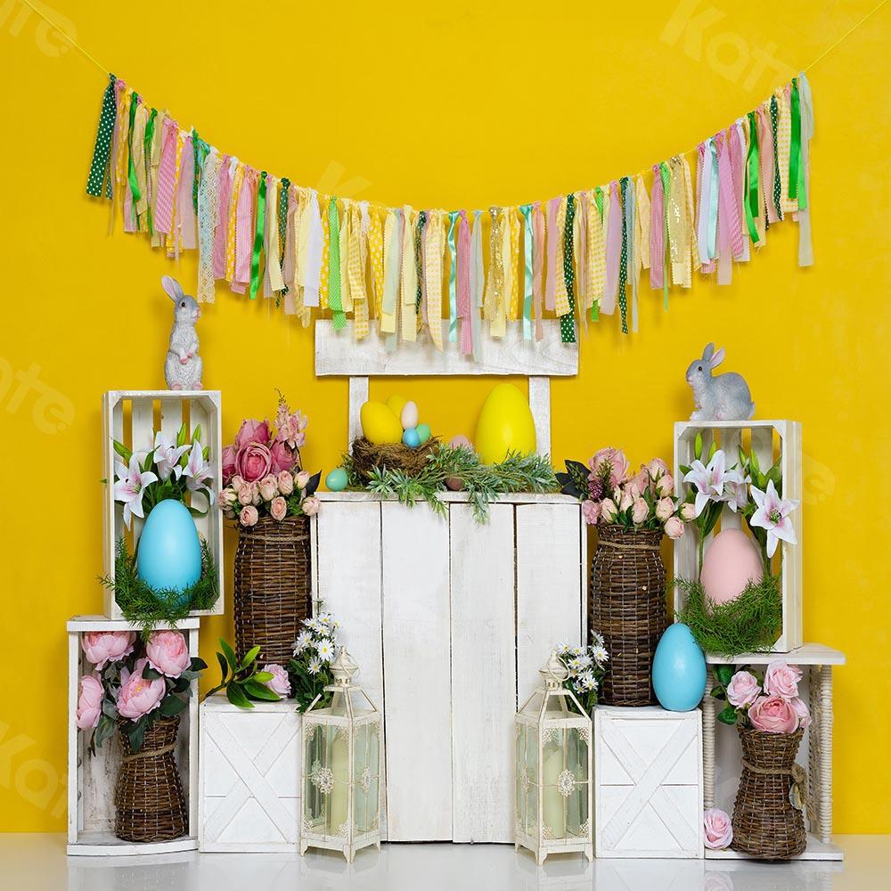 Kate Fondo de primavera de huevo de conejito de Pascua amarillo diseñado por Emetselch