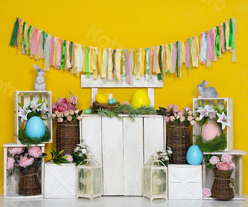 Kate Fondo de primavera de huevo de conejito de Pascua amarillo diseñado por Emetselch