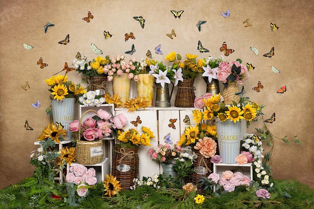 Kate Fondo de floristería de mariposa de flores de primavera diseñado por Emetselch