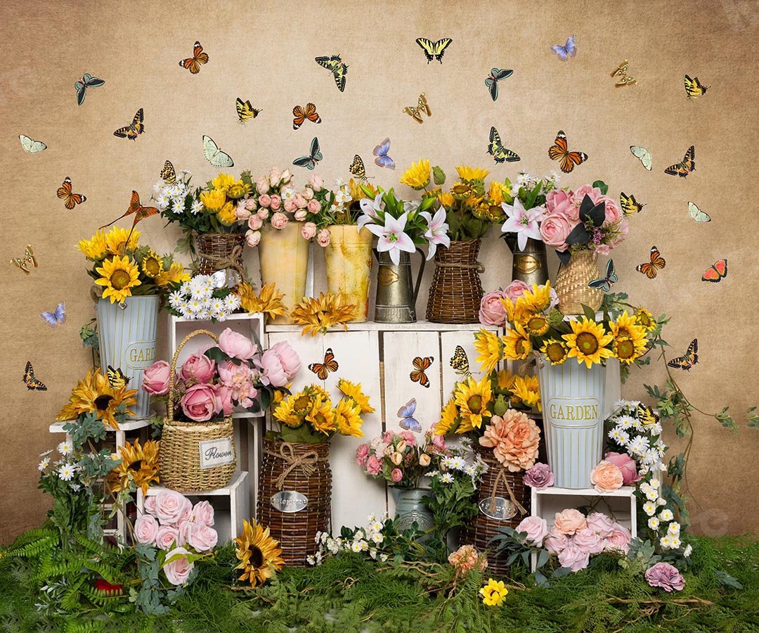 Kate Fondo de floristería de mariposa de flores de primavera diseñado por Emetselch