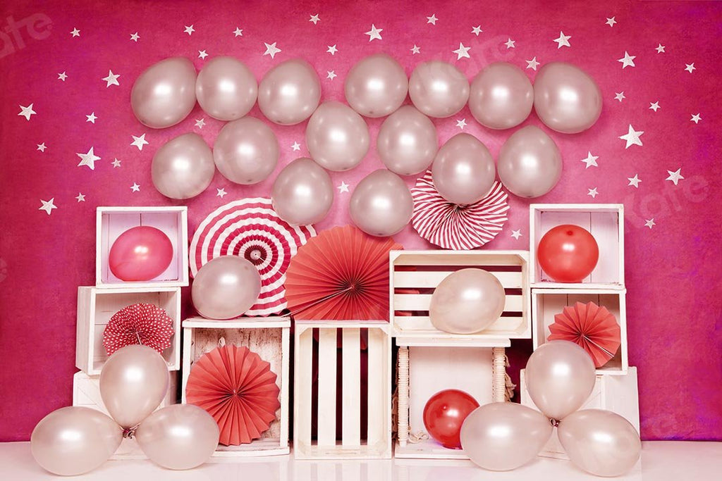 Kate Cake Smash Telón de fondo de cumpleaños de fiesta de niñas con globo rosa diseñado por Emetselch
