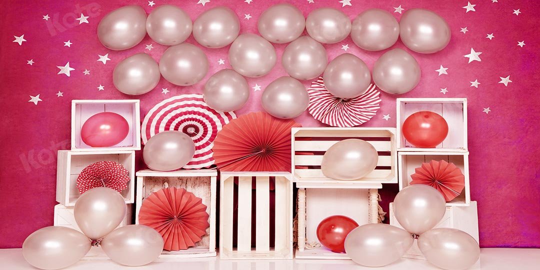 Kate Cake Smash Telón de fondo de cumpleaños de fiesta de niñas con globo rosa diseñado por Emetselch