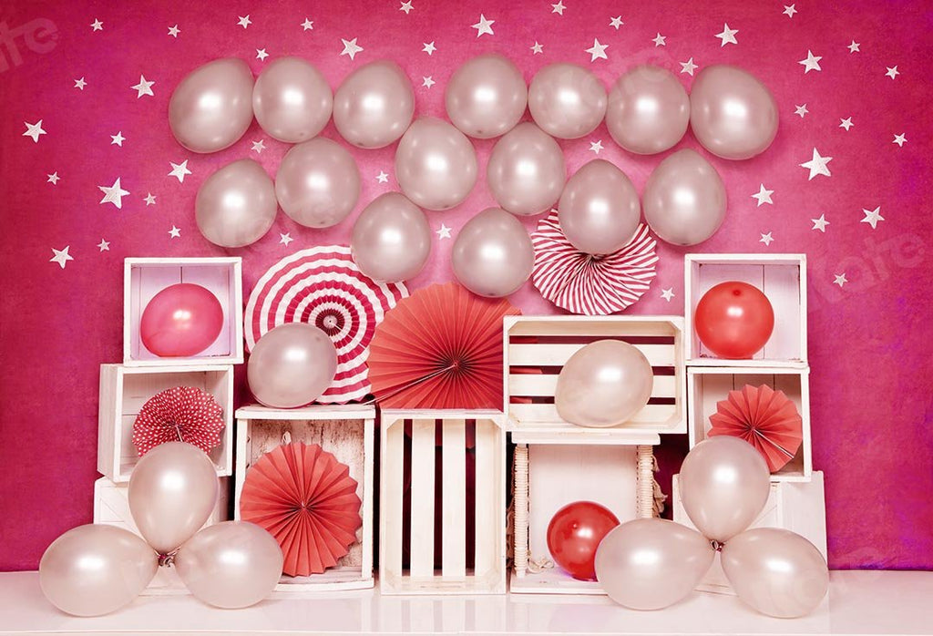 Kate Cake Smash Telón de fondo de cumpleaños de fiesta de niñas con globo rosa diseñado por Emetselch