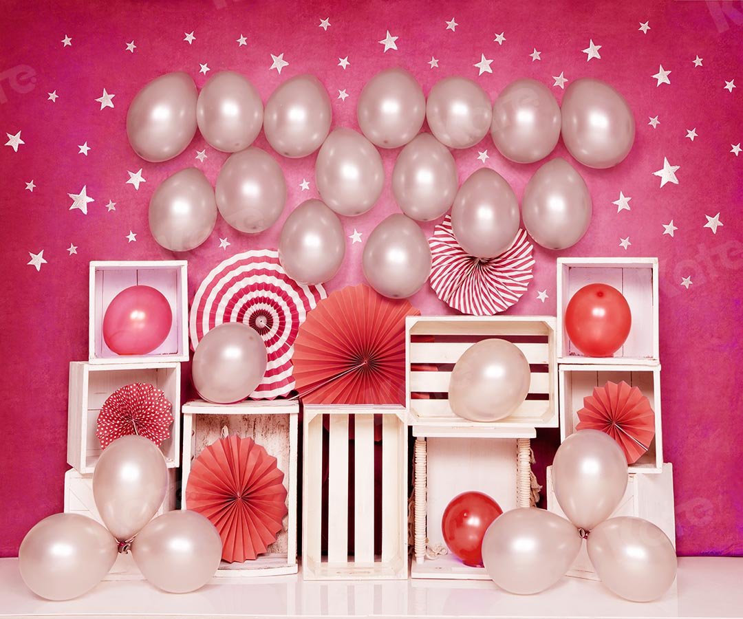 Kate Cake Smash Telón de fondo de cumpleaños de fiesta de niñas con globo rosa diseñado por Emetselch