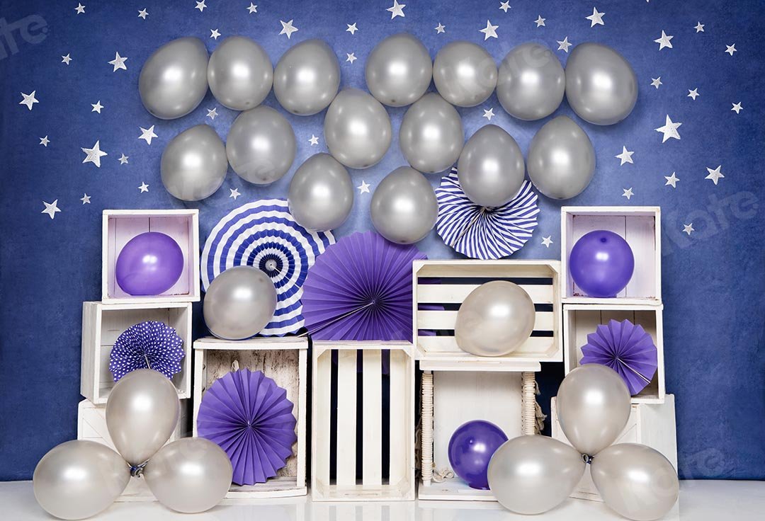 Cargar imagen en el visor de la galería, Kate Cake Smash Fondo de cumpleaños de fiesta de globos de estrellas diseñado por Emetselch