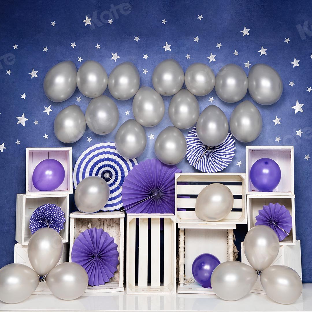 Cargar imagen en el visor de la galería, Kate Cake Smash Fondo de cumpleaños de fiesta de globos de estrellas diseñado por Emetselch