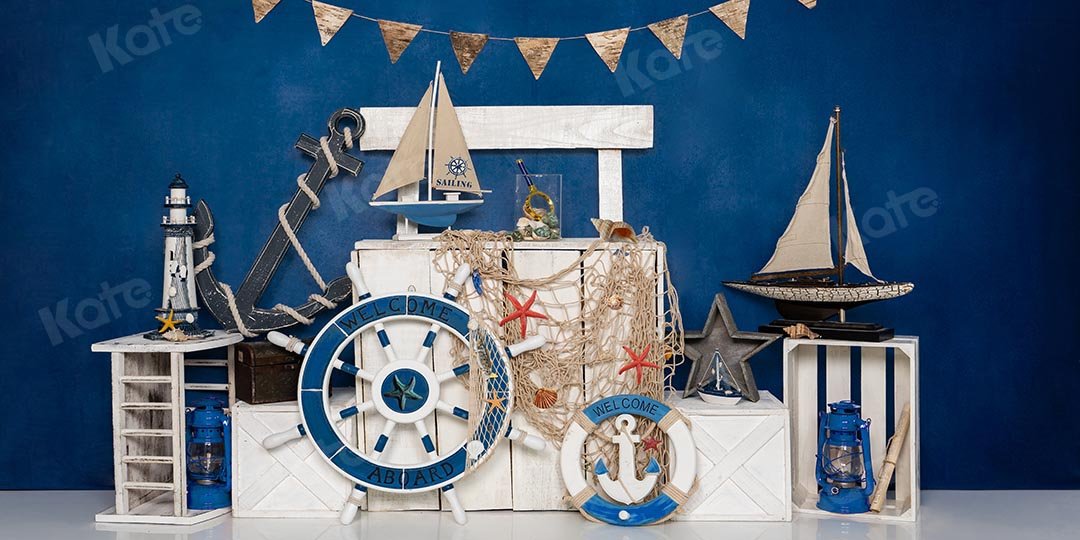 Cargar imagen en el visor de la galería, Kate Telón de fondo azul de vela de marinero de verano diseñado por Emetselch