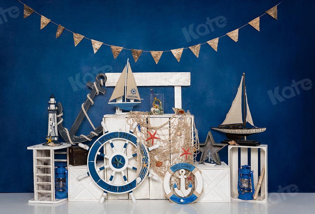 Cargar imagen en el visor de la galería, Kate Telón de fondo azul de vela de marinero de verano diseñado por Emetselch