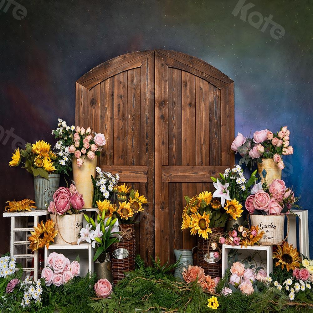 Kate Primavera / día de la madre Flores Puerta de la tienda Telón de fondo azul Diseñado por Emetselch