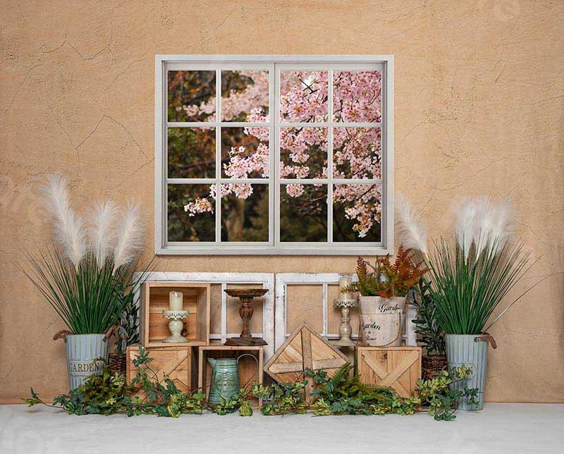 Kate Telón de fondo de flores de cerezo de ventana interior de primavera diseñado por Emetselch