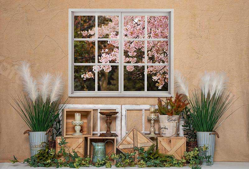 Kate Telón de fondo de flores de cerezo de ventana interior de primavera diseñado por Emetselch