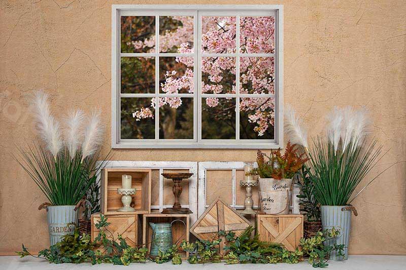 Kate Telón de fondo de flores de cerezo de ventana interior de primavera diseñado por Emetselch