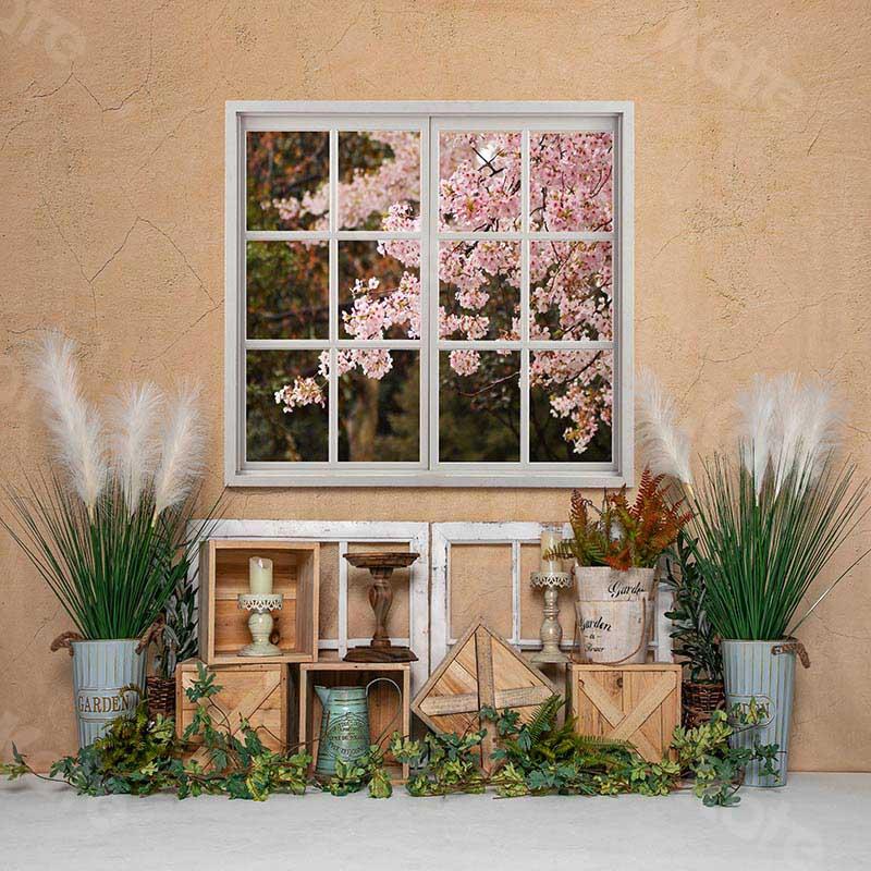 Kate Telón de fondo de flores de cerezo de ventana interior de primavera diseñado por Emetselch