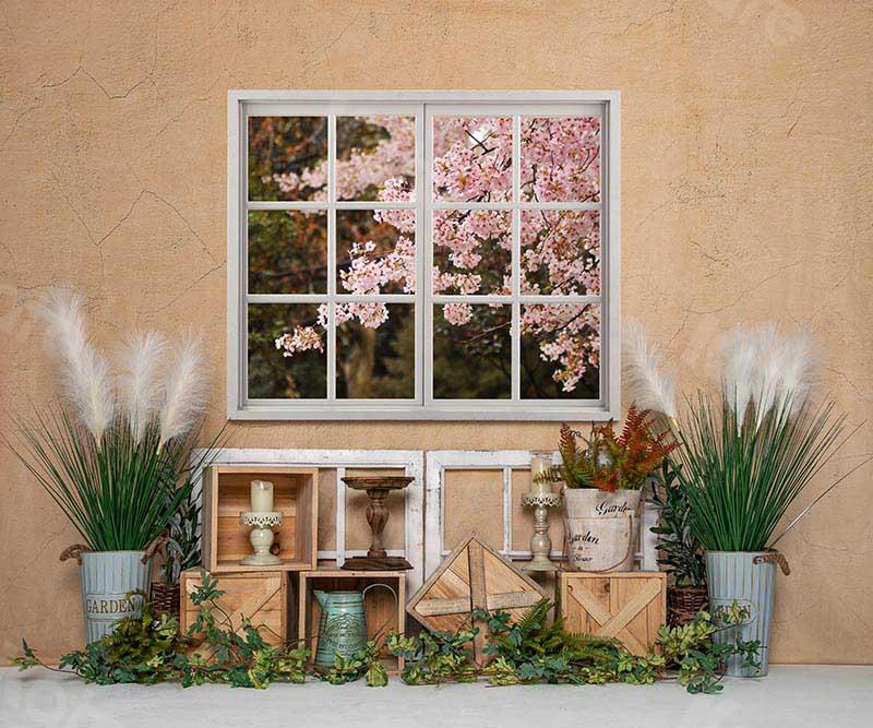 Cargar imagen en el visor de la galería, Kate Telón de fondo de flores de cerezo de ventana interior de primavera diseñado por Emetselch