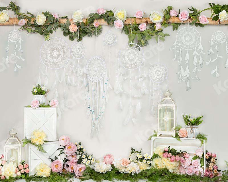 Kate Fondo blanco Boho de flores para el día de la madre diseñado por Emetselch