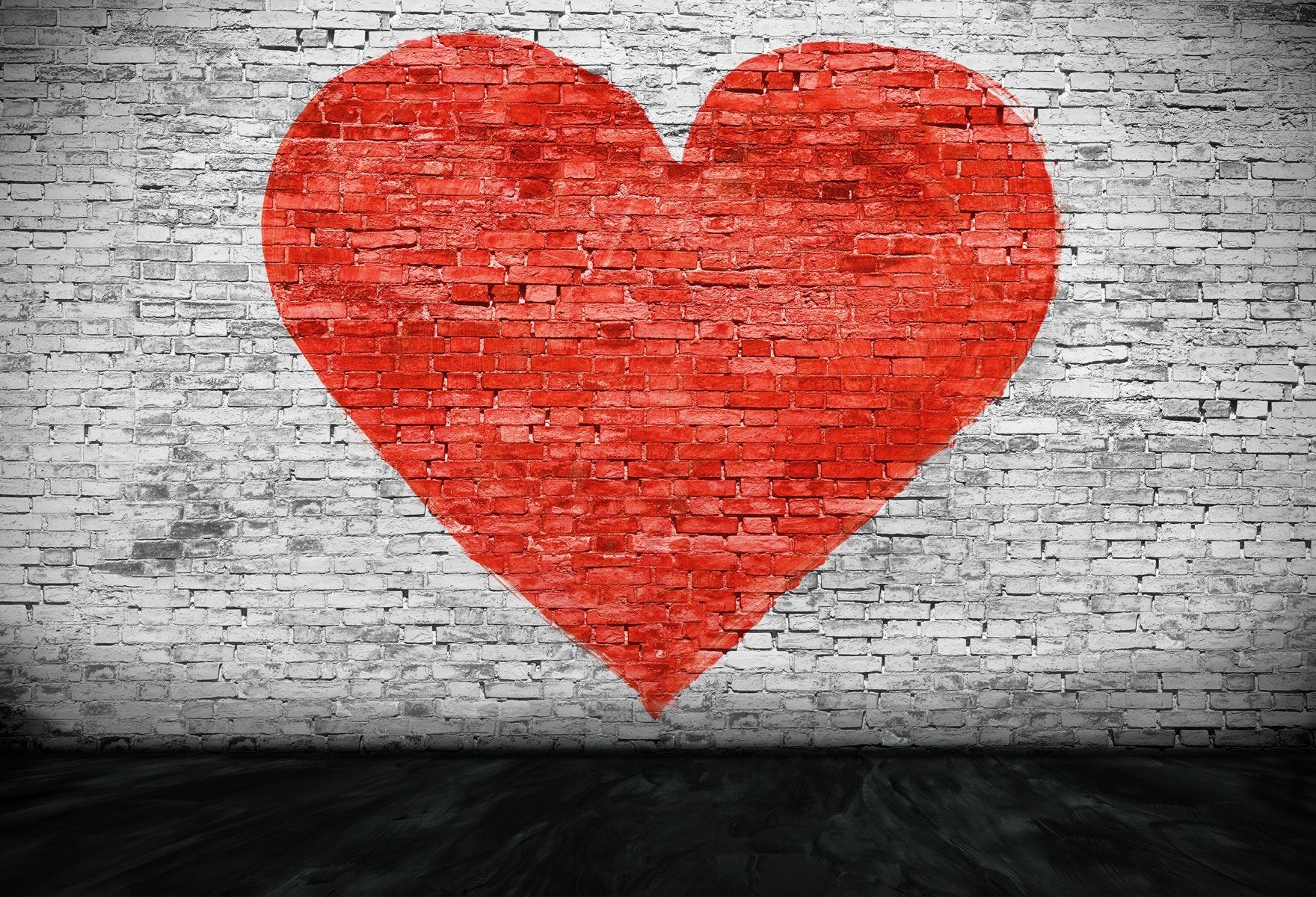 Kate Fondo de San Valentín de pared de ladrillo blanco de corazón rojo