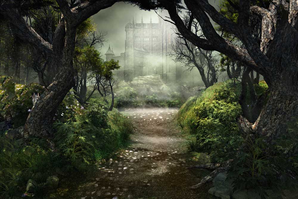 Kate bosque paisaje Telón de fondo Castillo Árbol Fantástico Pascua / Primavera