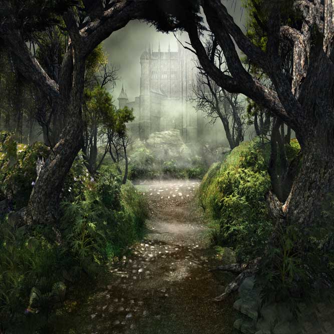 Kate bosque paisaje Telón de fondo Castillo Árbol Fantástico Pascua / Primavera