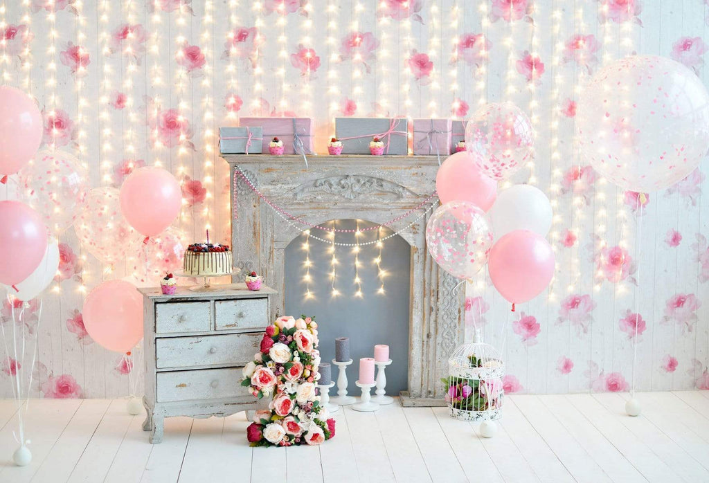 Katebackdrop£ºKate Cake Smash For Party Photography Pink 1st birthday Backdrop Balloons