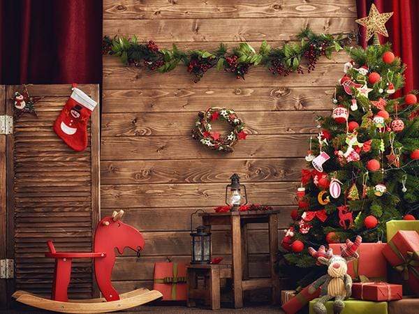 Katebackdrop£ºKate Christmas Circle Flower Wood Backdrop Santa's Workshop