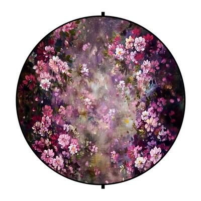 Cargar imagen en el visor de la galería, Kate resumen de madera / flores de color púrpura redondo telón de fondo mixto plegable para fotografía de bebé 1.5x1.5m