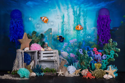 Kate Sirena bajo el mar 1er pastel de cumpleaños aplastar Verano Telón de fondo diseñado por Studio Gumot