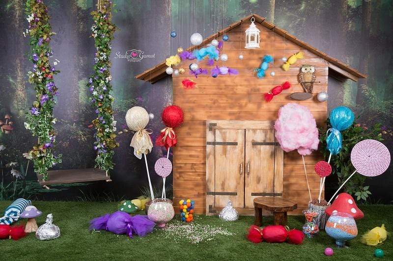Cargar imagen en el visor de la galería, Katebackdrop：Kate Jungle candyland hourse backdrop Fantasy forest designed by studio gumot