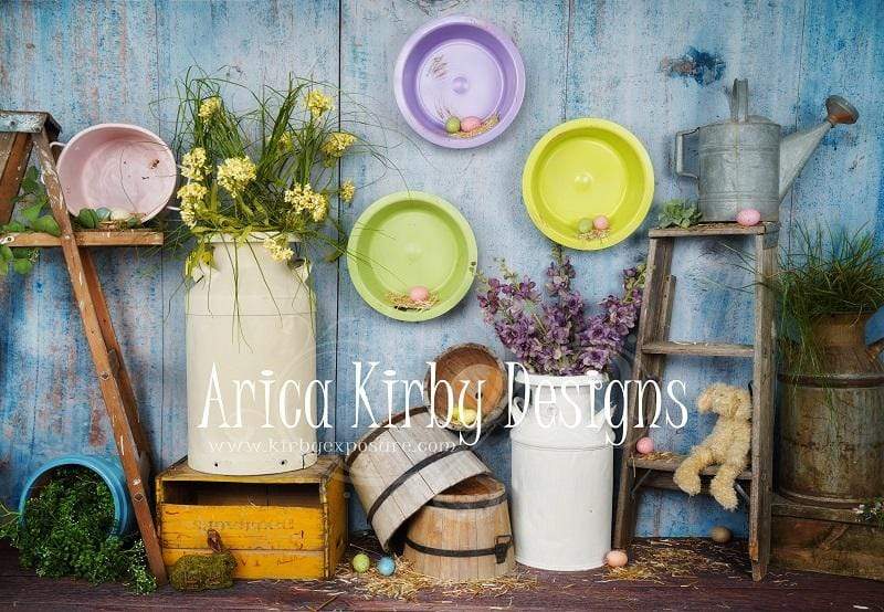 Katebackdrop：Kate Blue Easter Chicken Coop backdrop designed by Arica Kirby