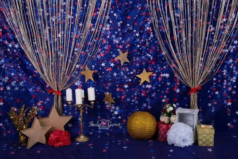 Cargar imagen en el visor de la galería, Katebackdrop：Kate blue red star backdrop for cake smash Backdrop designed by Studio Gumot