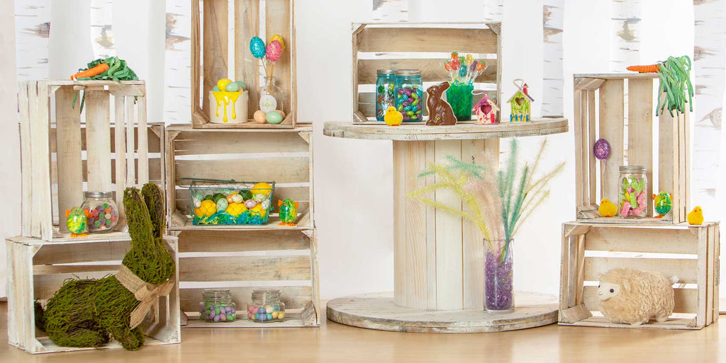 Kate conejos y decoraciones como telón de fondo de pascua para fotografía diseñado por Mini MakeBelieve