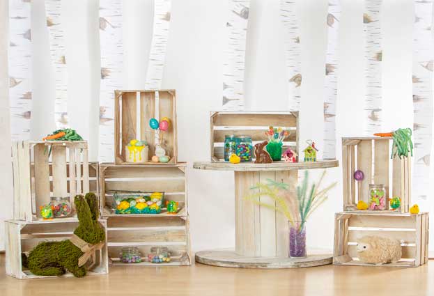 Kate conejos y decoraciones como telón de fondo de pascua para fotografía diseñado por Mini MakeBelieve