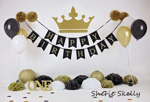 Katebackdrop£ºKate Gold and Black Balloons Royal Birthday Children Backdrop for Photography Designed by Sherie Skelly