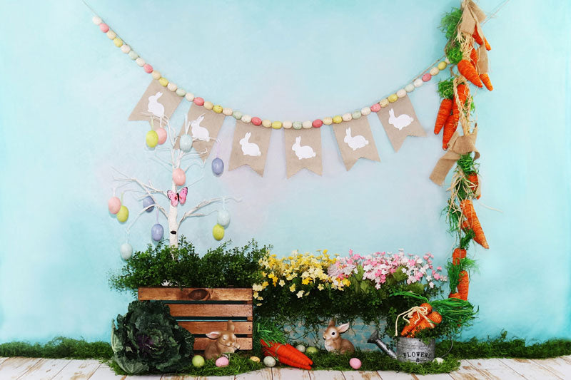 Kate Fondo de Pascua con decoraciones de flores de cuento de hadas para fotografía