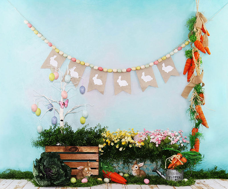 Kate Fondo de Pascua con decoraciones de flores de cuento de hadas para fotografía