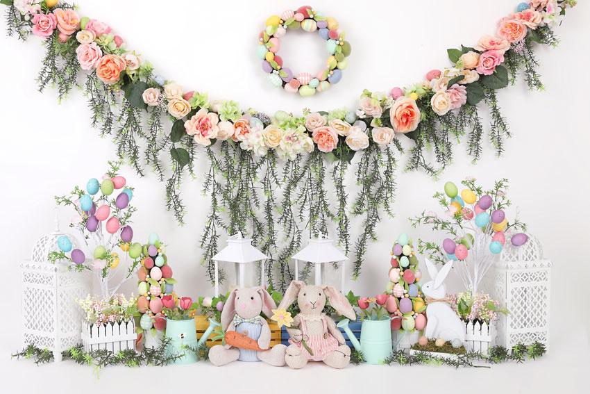 Kate Pascua con conejos Fondo floral para fotografía