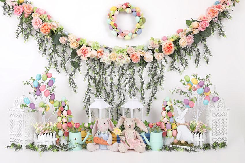 Cargar imagen en el visor de la galería, Kate Pascua con conejos Fondo floral para fotografía