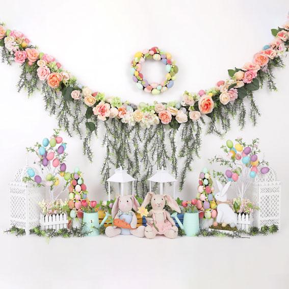 Cargar imagen en el visor de la galería, Kate Pascua con conejos Fondo floral para fotografía