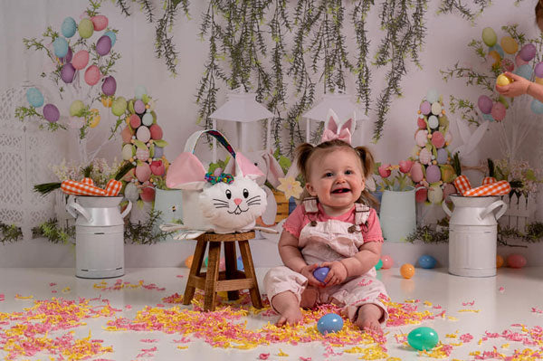 Kate Pascua con conejos Fondo floral para fotografía